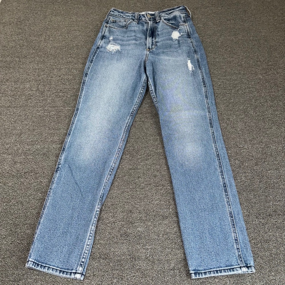 Hollister Curvy Ultra High-Rise Mom Jeans Blue Distressed Vintage Stretch 00/24S